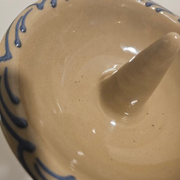 Ceramic Hartstone Pottery Apple Baker Ring Holder‎ Dish Blue and Tan - Picture 3 of 9
